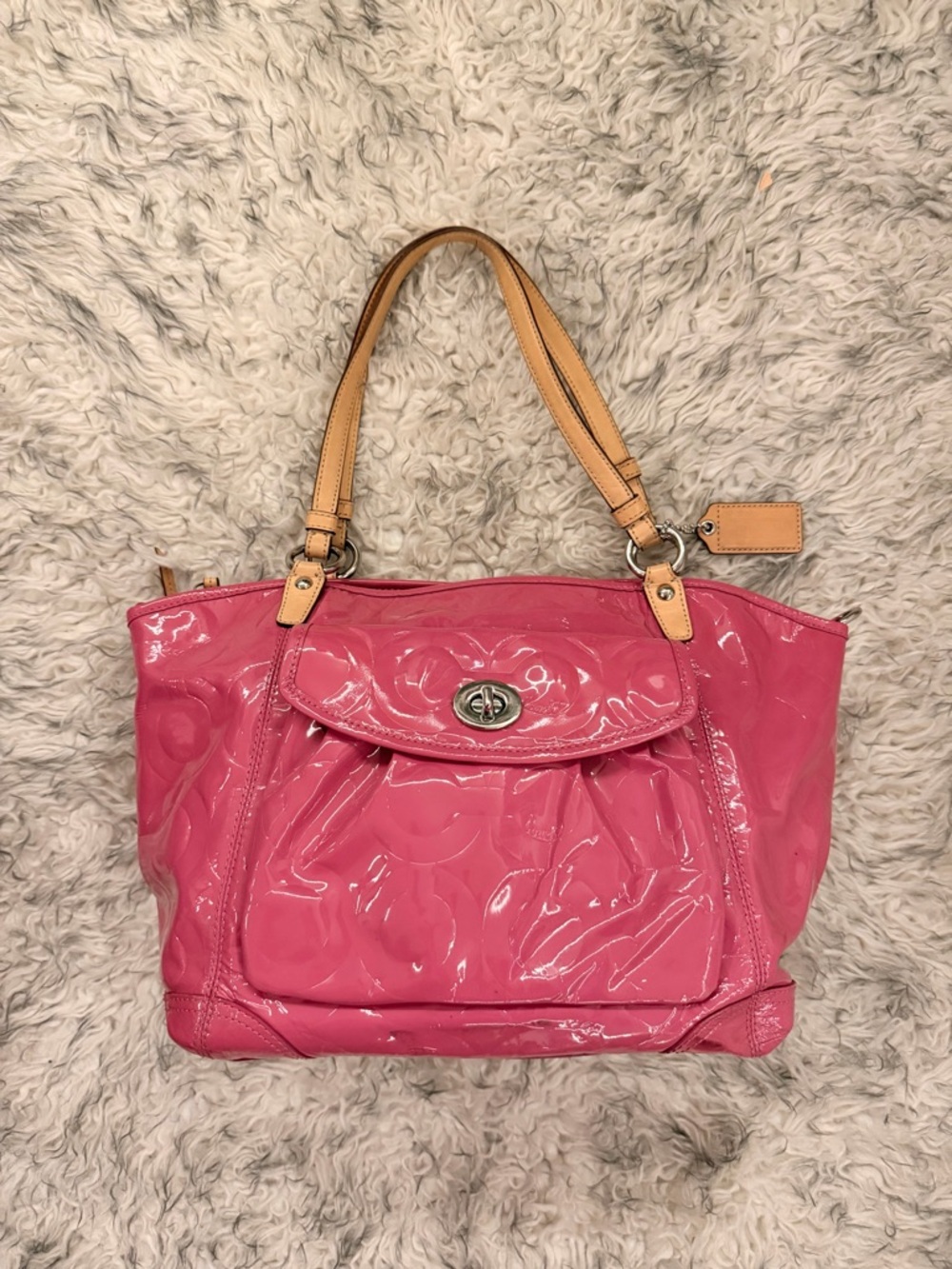 Coach ‘Leah’ Embossed Patent Leather Bag - Bubblegum Pink